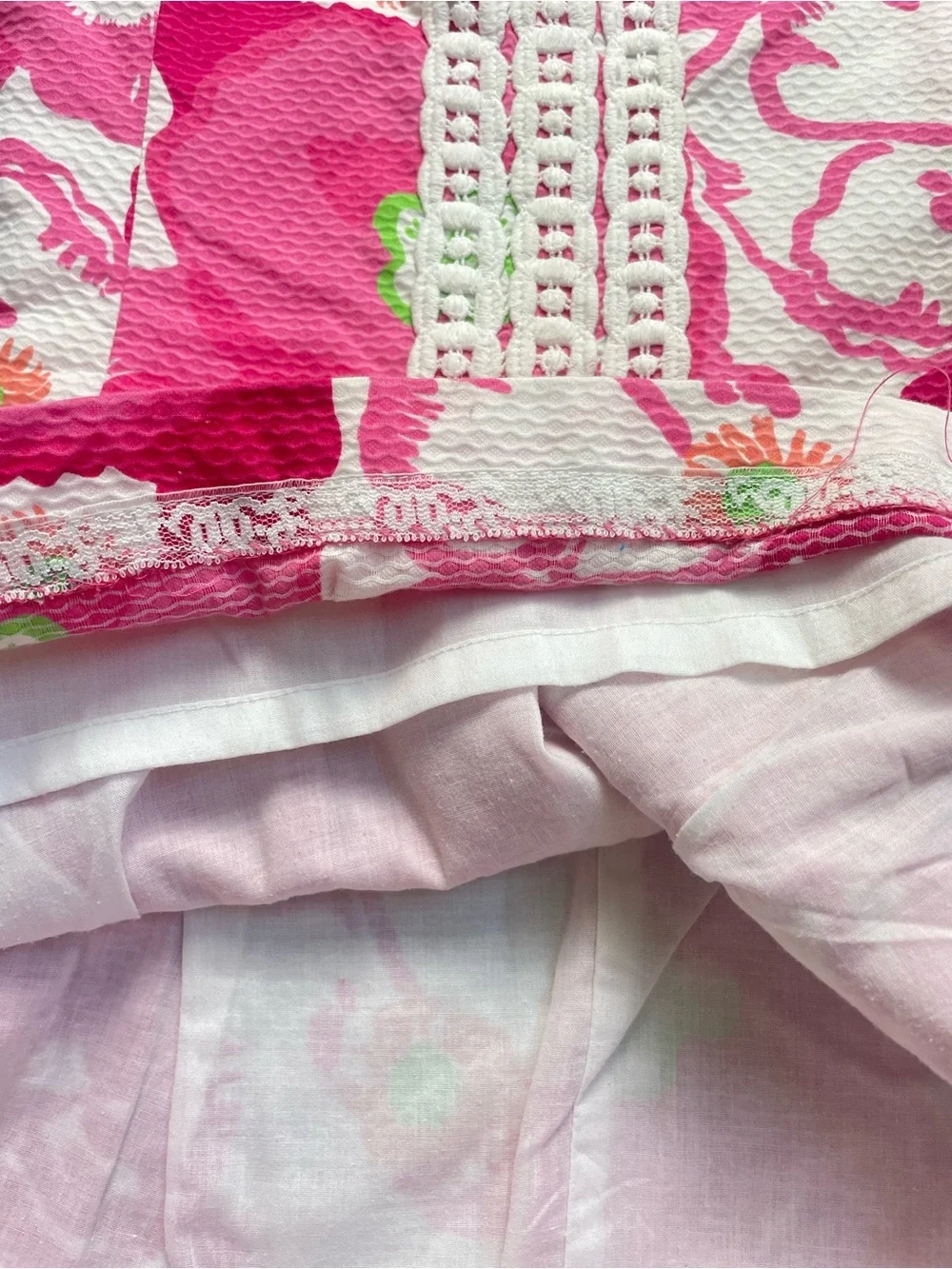 Lilly Pulitzer Girls Pink Floral Shift Dress Lace Trim Drop Waist Pockets 10 - Picture 8 of 12